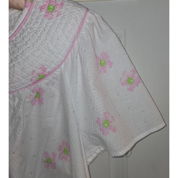 Simply Basic Nightgown Night Coat XL Button Up White Pink Floral 38" L - Picture 6 of 10